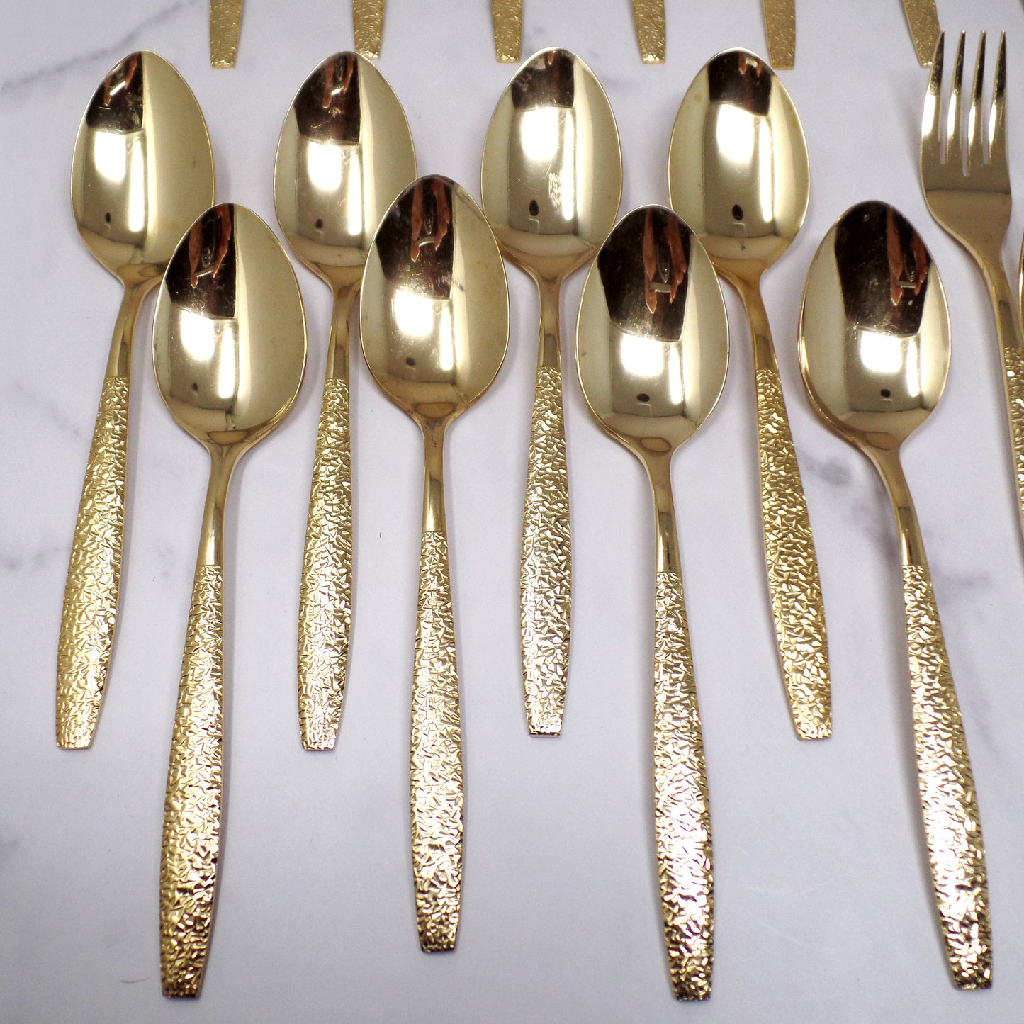 Vintage Lifetime Cutlery Gold Plated Stainless Steel Flatware, 50 Piece Service for 8 (1970s)
