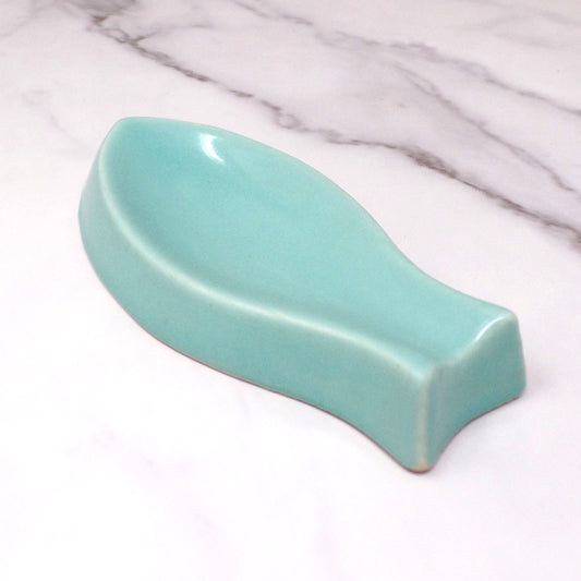 Vintage Turquoise Ceramic Fish-Shaped Spoon Rest (1950-60s)