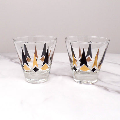 Vintage Anchor Hocking Golden Peaks 3 oz Shot Glasses, set of 2 (1964)