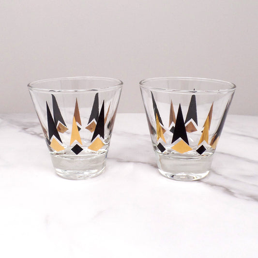 Vintage Anchor Hocking Golden Peaks 3 oz Shot Glasses, set of 2 (1964)