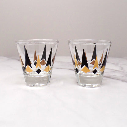 Vintage Anchor Hocking Golden Peaks 3 oz Shot Glasses, set of 2 (1964)