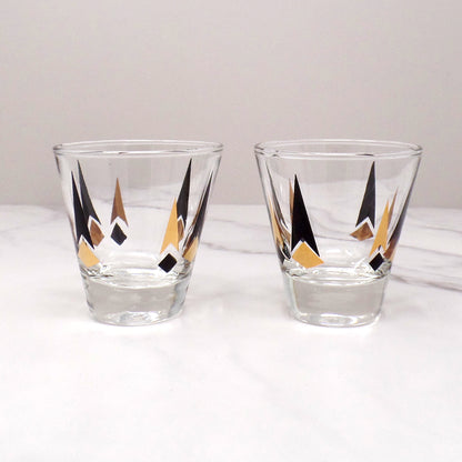 Vintage Anchor Hocking Golden Peaks 3 oz Shot Glasses, set of 2 (1964)