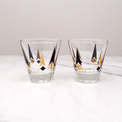 Vintage Anchor Hocking Golden Peaks 3 oz Shot Glasses, set of 2 (1964)