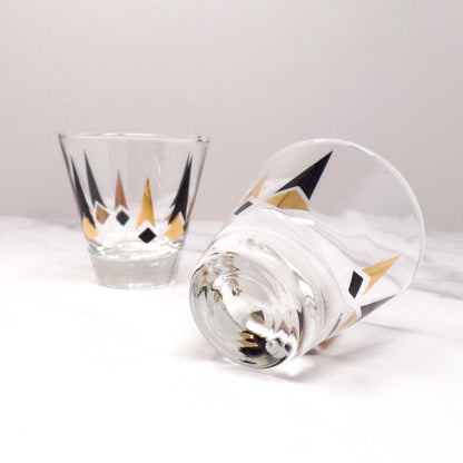 Vintage Anchor Hocking Golden Peaks 3 oz Shot Glasses, set of 2 (1964)
