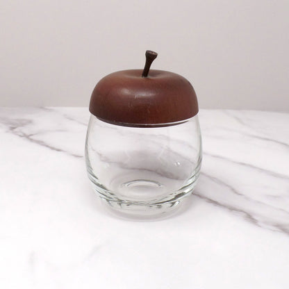 Vintage Apple-shaped Glass Jelly or Jam Jar with Wooden Top (1970s)