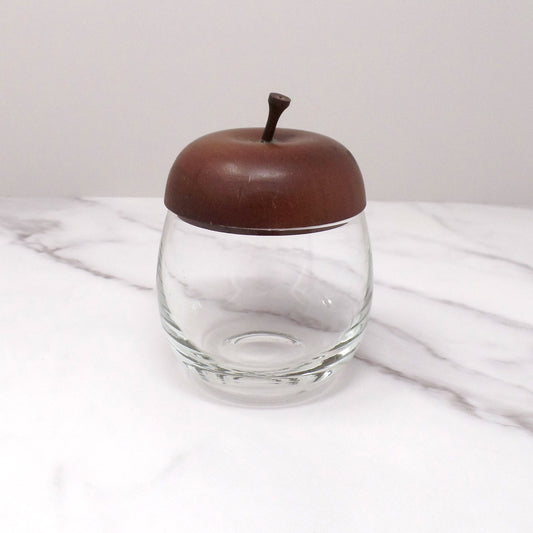 Vintage Apple-shaped Glass Jelly or Jam Jar with Wooden Top (1970s)