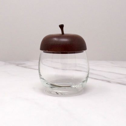 Vintage Apple-shaped Glass Jelly or Jam Jar with Wooden Top (1970s)