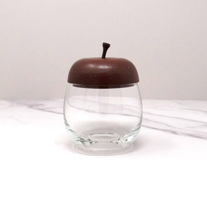 Vintage Apple-shaped Glass Jelly or Jam Jar with Wooden Top (1970s)
