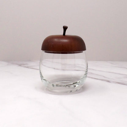 Vintage Apple-shaped Glass Jelly or Jam Jar with Wooden Top (1970s)