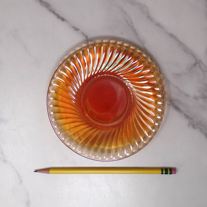Vintage Irridescent Amber Carnival Glass Swirl Saucer, set of 2
