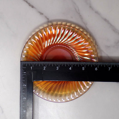 Vintage Irridescent Amber Carnival Glass Swirl Saucer, set of 2