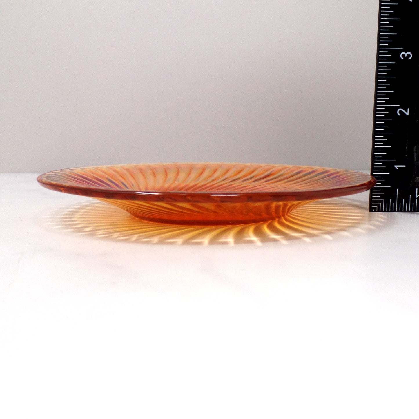 Vintage Irridescent Amber Carnival Glass Swirl Saucer, set of 2