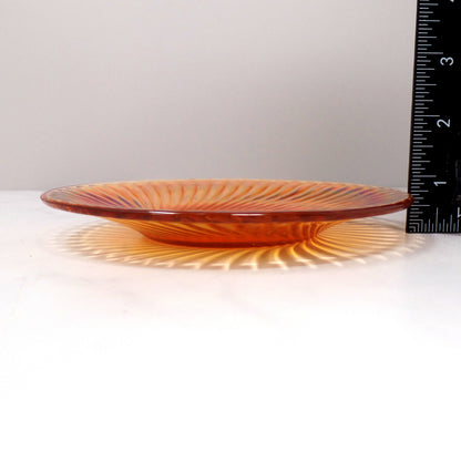 Vintage Irridescent Amber Carnival Glass Swirl Saucer, set of 2