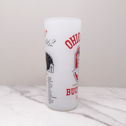 Vintage OSU Buckeyes Woody Hayes Tall Frosted Highball Glass, set of 2 (1962)