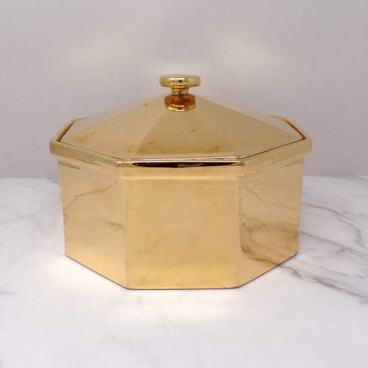Vintage Hall Golden Glo Octagonal Lidded Casserole Dish, 22 Carat Gold Finish (1960s)