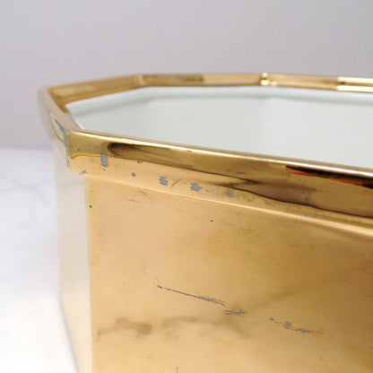 Vintage Hall Golden Glo Octagonal Lidded Casserole Dish, 22 Carat Gold Finish (1960s)