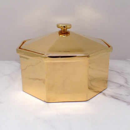 Vintage Hall Golden Glo Octagonal Lidded Casserole Dish, 22 Carat Gold Finish (1960s)