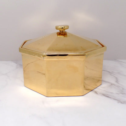 Vintage Hall Golden Glo Octagonal Lidded Casserole Dish, 22 Carat Gold Finish (1960s)