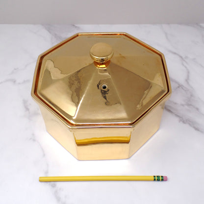Vintage Hall Golden Glo Octagonal Lidded Casserole Dish, 22 Carat Gold Finish (1960s)