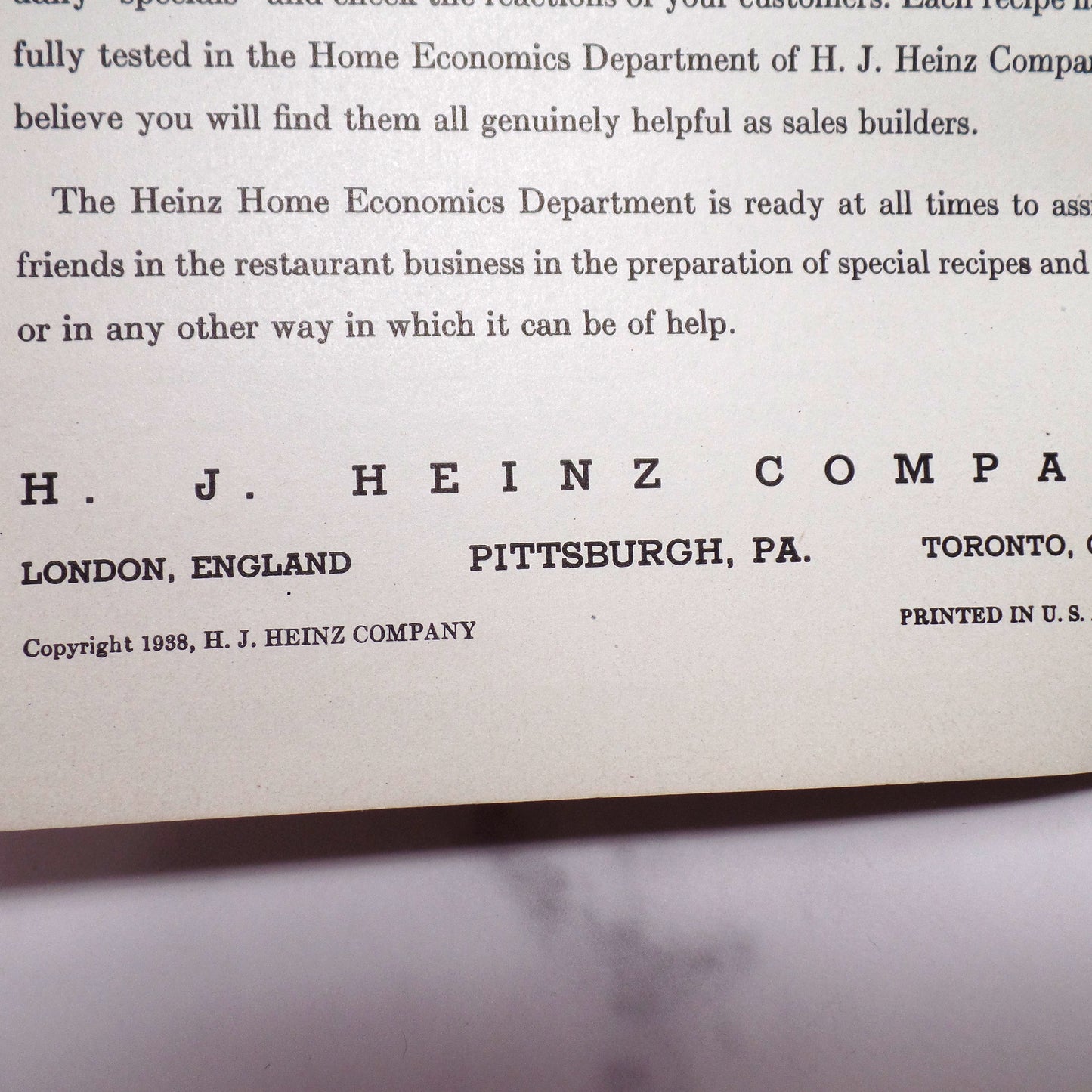 Vintage Booklet, The Heinz Book of Quantity Recipes and Menus (1938)