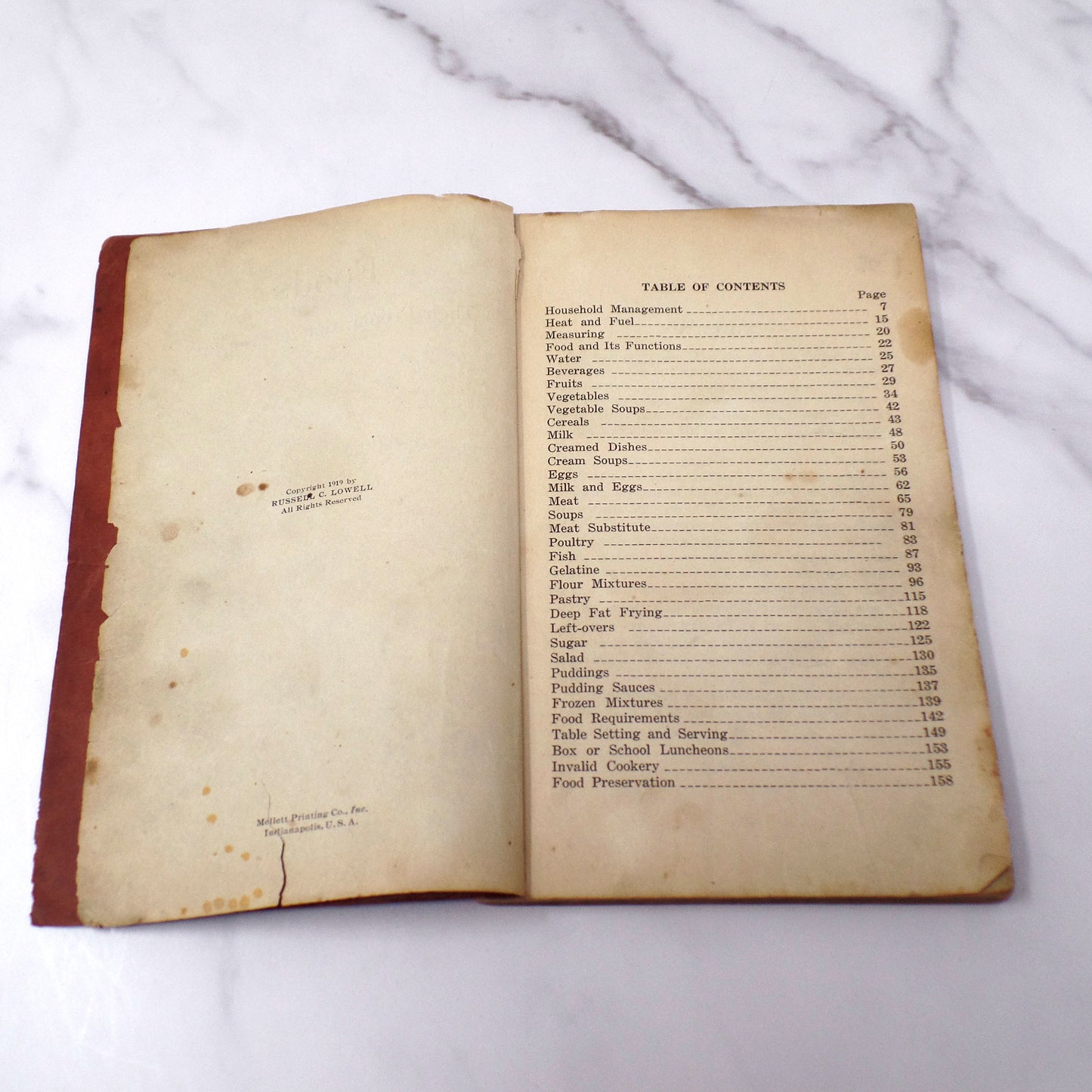 Antique Book, Foods: Their Preparation and Serving, Public Schools of Indianapolis, Indiana (1919)