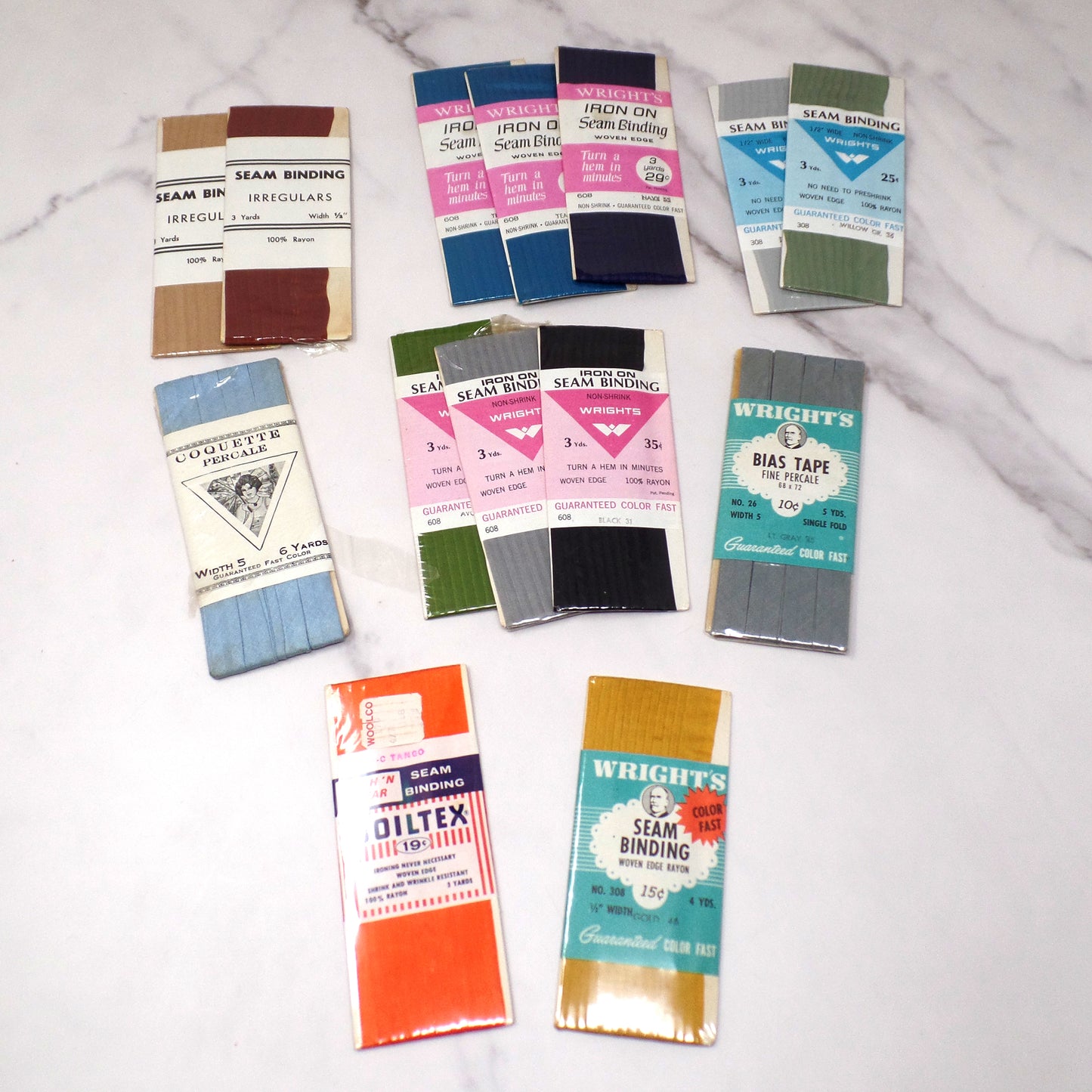 Vintage Bias Tape and Seam Binding, Lot of 14 Packs