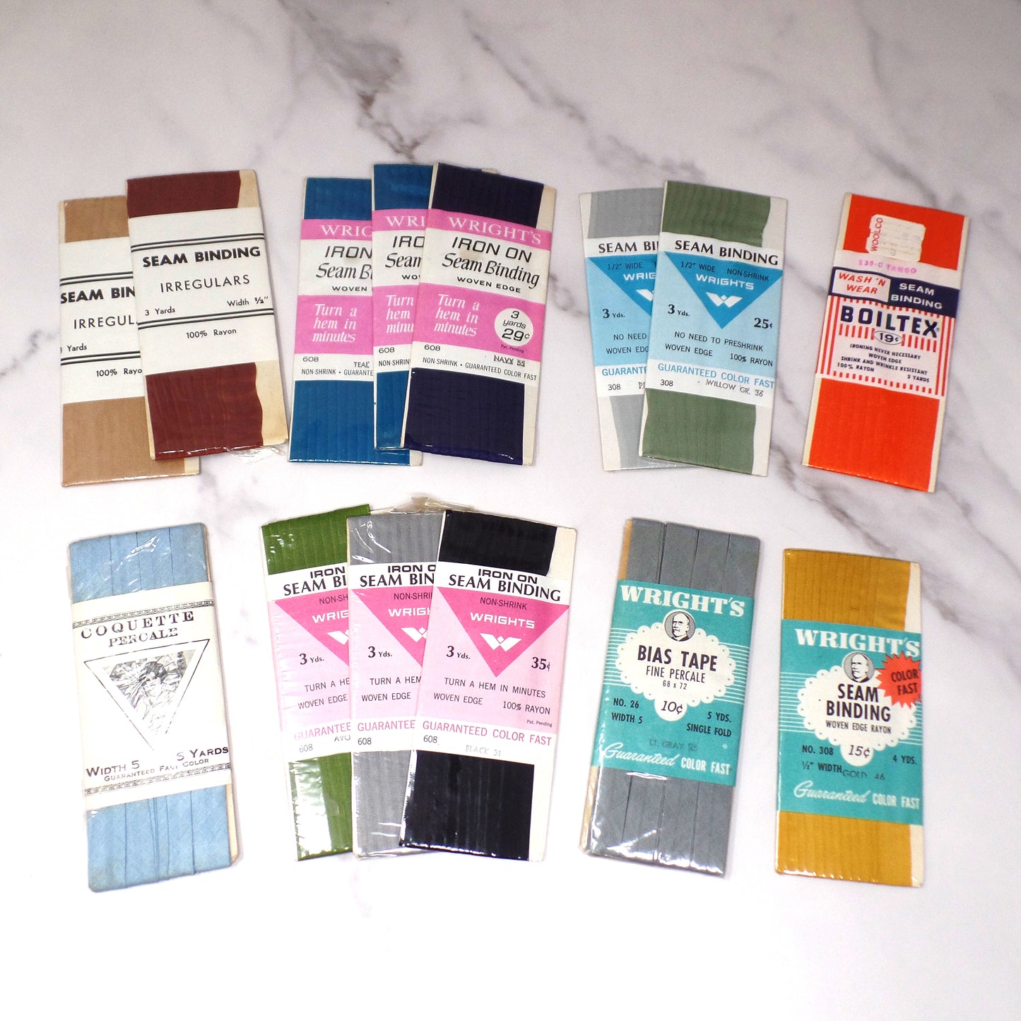 Vintage Bias Tape and Seam Binding, Lot of 14 Packs