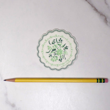 Vintage English Paper Coasters with Green Flowers, set of 15 (1950s)