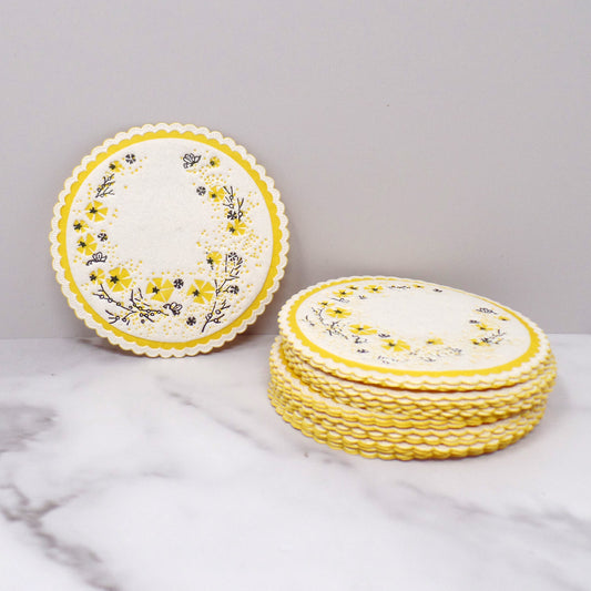 Vintage Paper Coasters with Yellow Flowers, set of 20 (1950s)