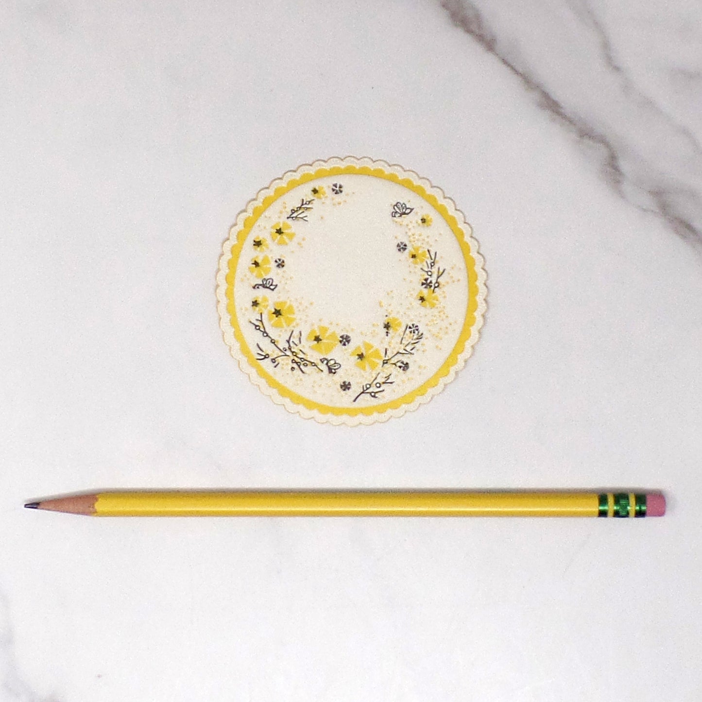 Vintage Paper Coasters with Yellow Flowers, set of 20 (1950s)