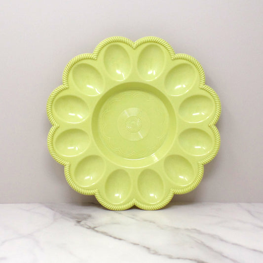 Vintage Yellow-Green Plastic Egg Plate (1960s)