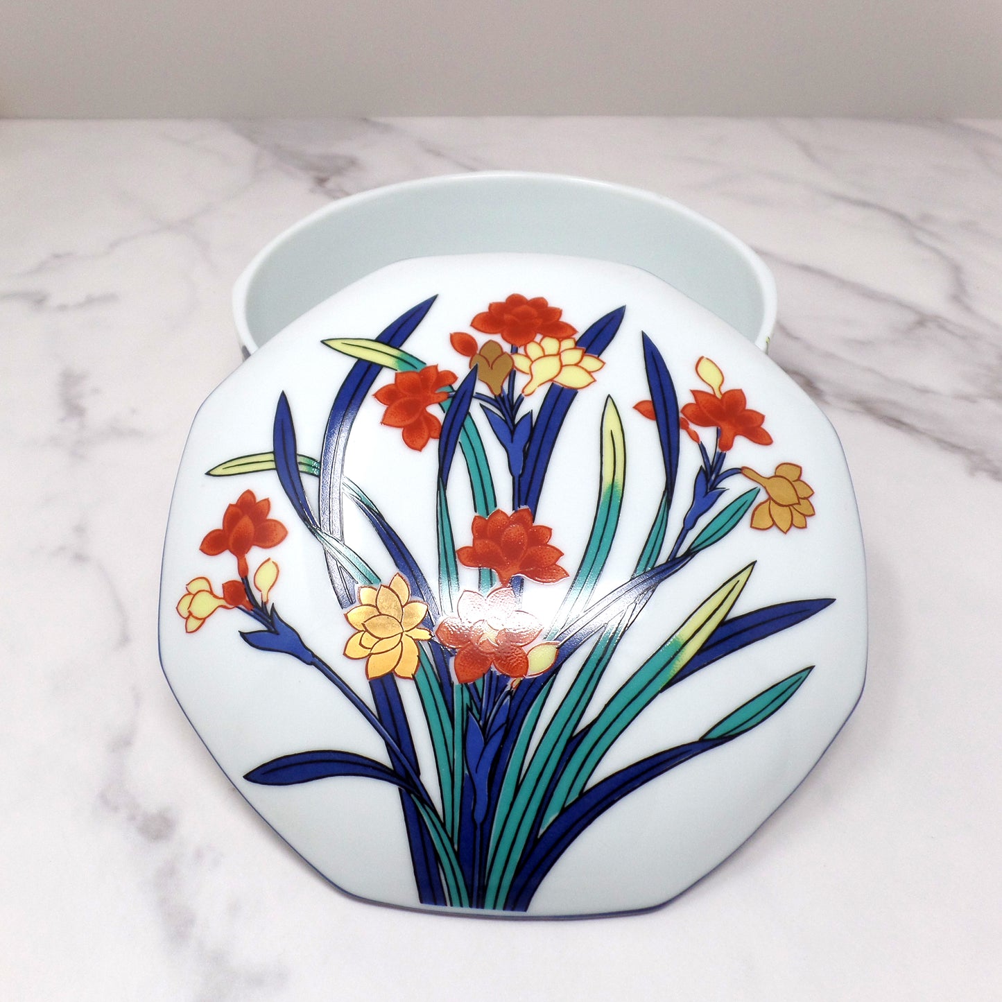 Vintage Tiffany & Co. Porcelain Covered Octagonal Trinket Box, Freesia Flowers (1970s)