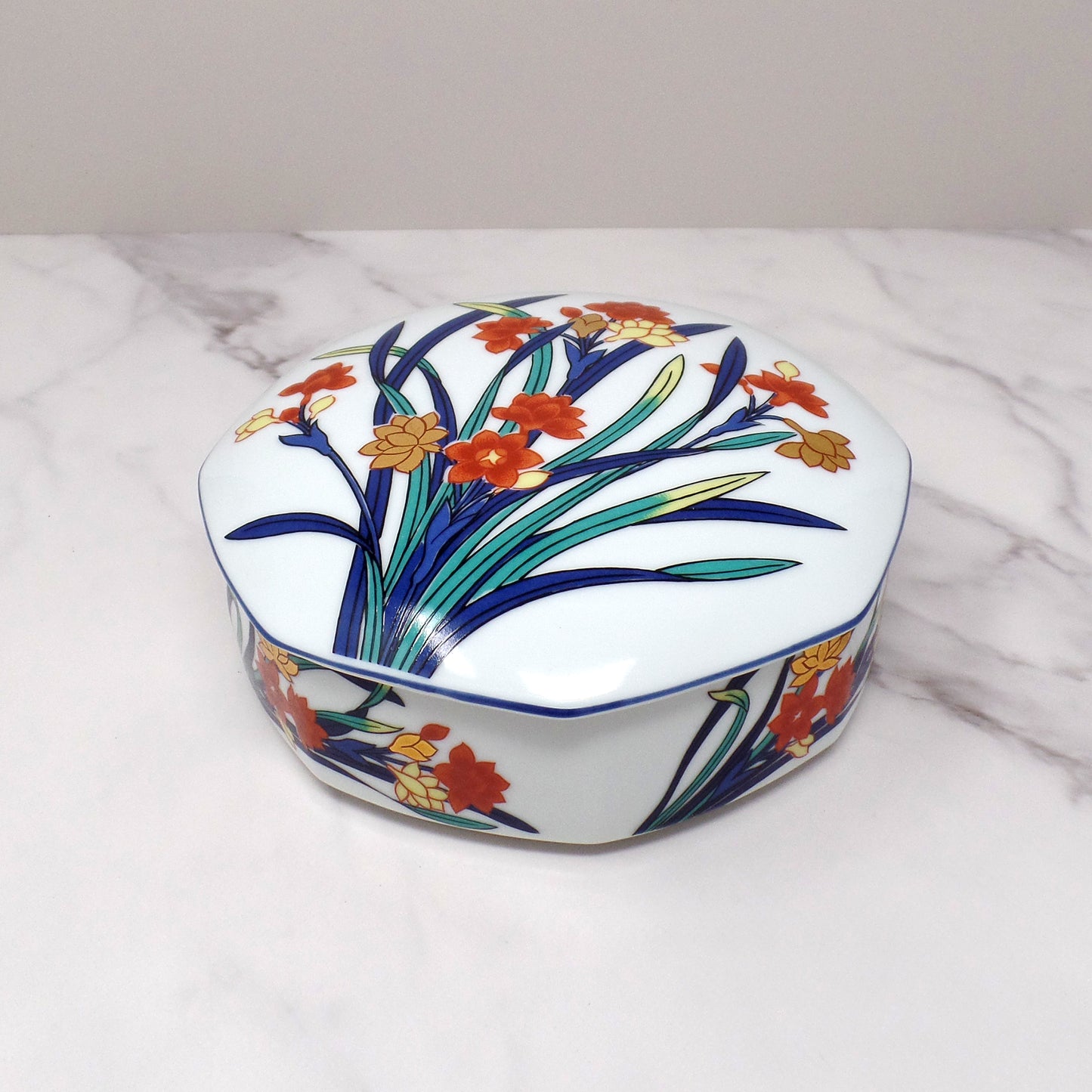 Vintage Tiffany & Co. Porcelain Covered Octagonal Trinket Box, Freesia Flowers (1970s)