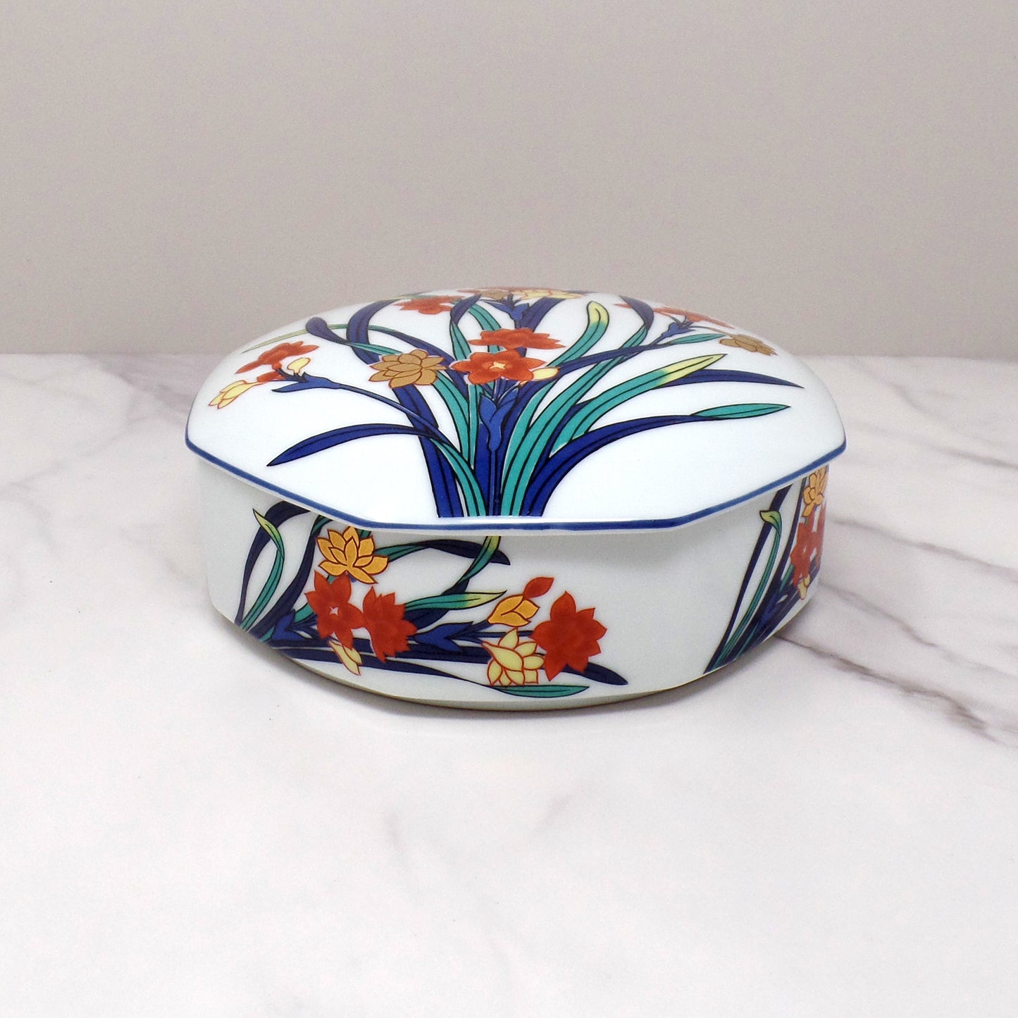 Vintage Tiffany & Co. Porcelain Covered Octagonal Trinket Box, Freesia Flowers (1970s)