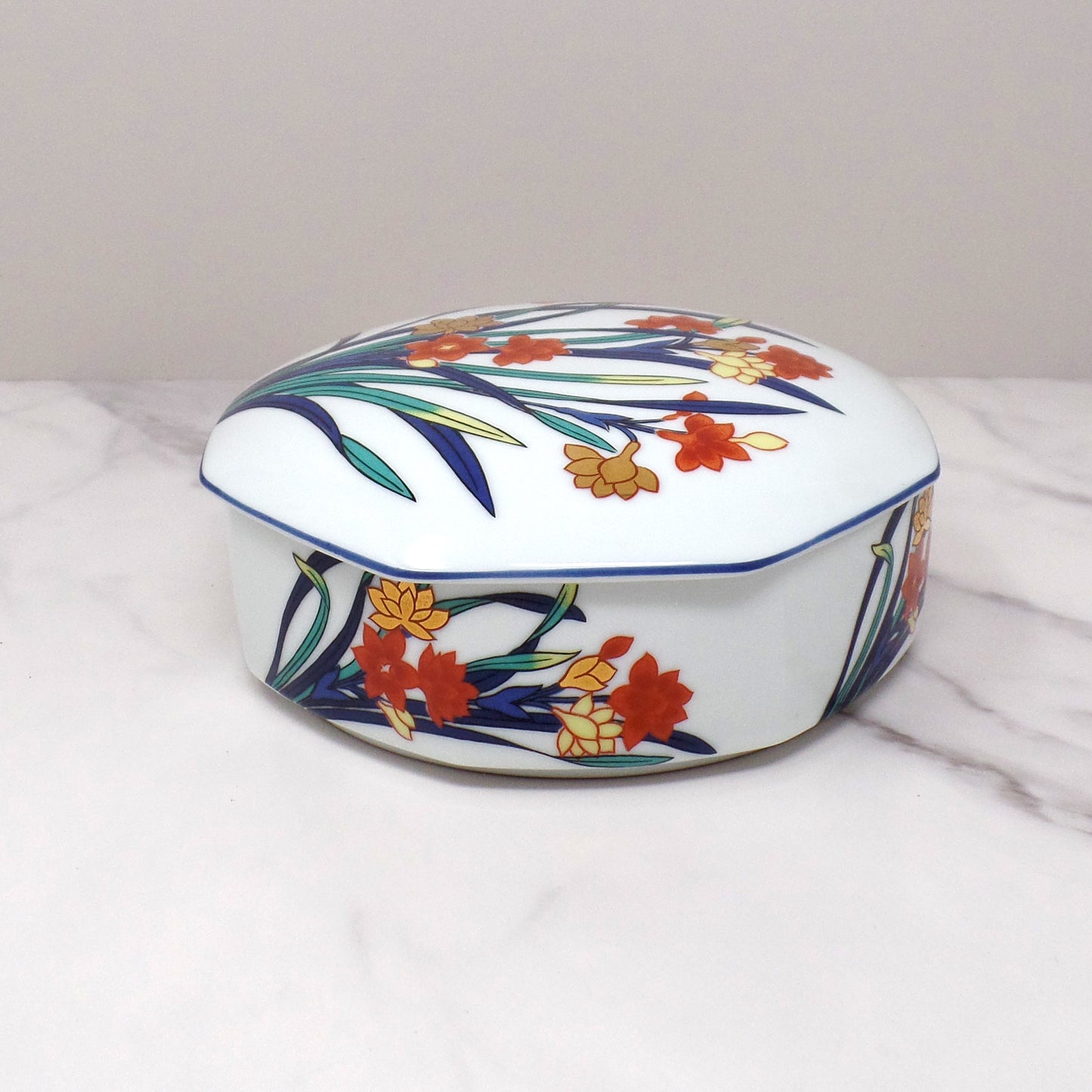 Vintage Tiffany & Co. Porcelain Covered Octagonal Trinket Box, Freesia Flowers (1970s)