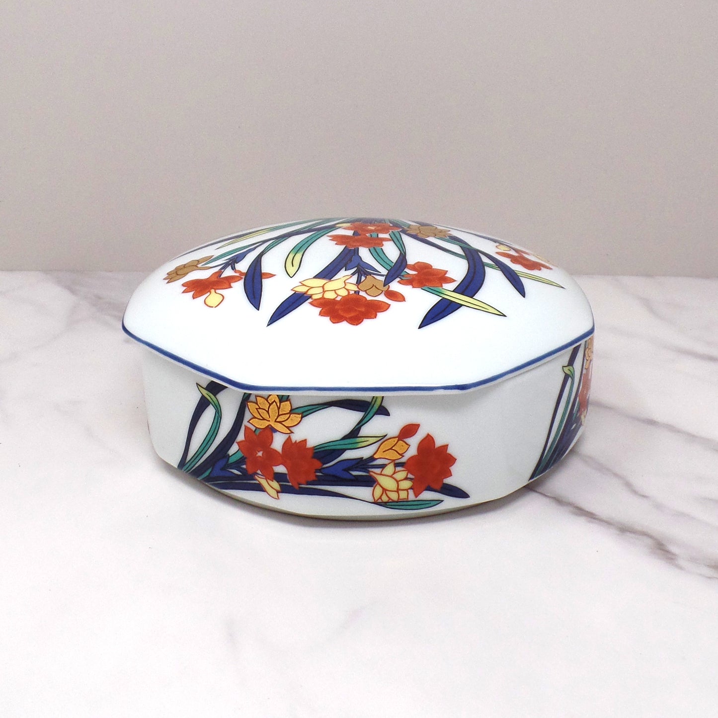 Vintage Tiffany & Co. Porcelain Covered Octagonal Trinket Box, Freesia Flowers (1970s)