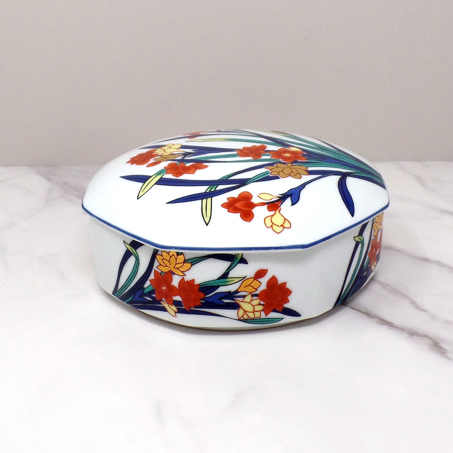 Vintage Tiffany & Co. Porcelain Covered Octagonal Trinket Box, Freesia Flowers (1970s)