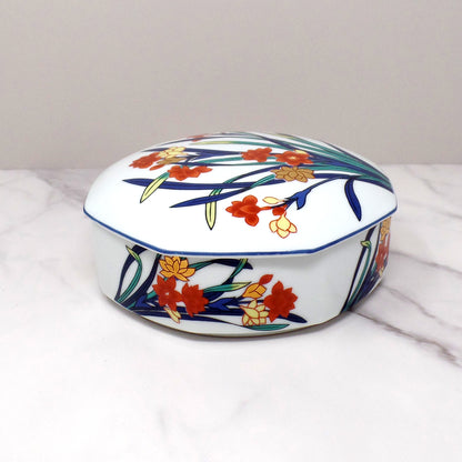 Vintage Tiffany & Co. Porcelain Covered Octagonal Trinket Box, Freesia Flowers (1970s)
