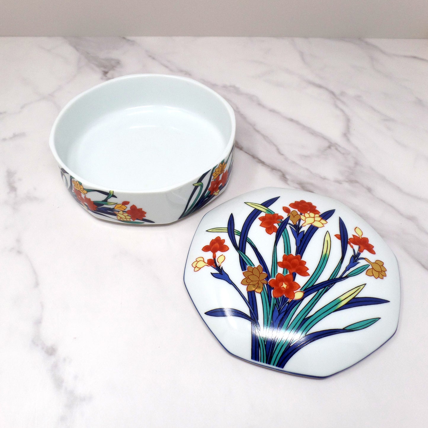Vintage Tiffany & Co. Porcelain Covered Octagonal Trinket Box, Freesia Flowers (1970s)