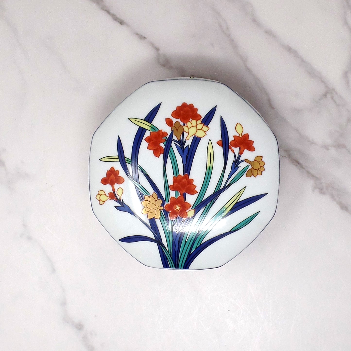 Vintage Tiffany & Co. Porcelain Covered Octagonal Trinket Box, Freesia Flowers (1970s)