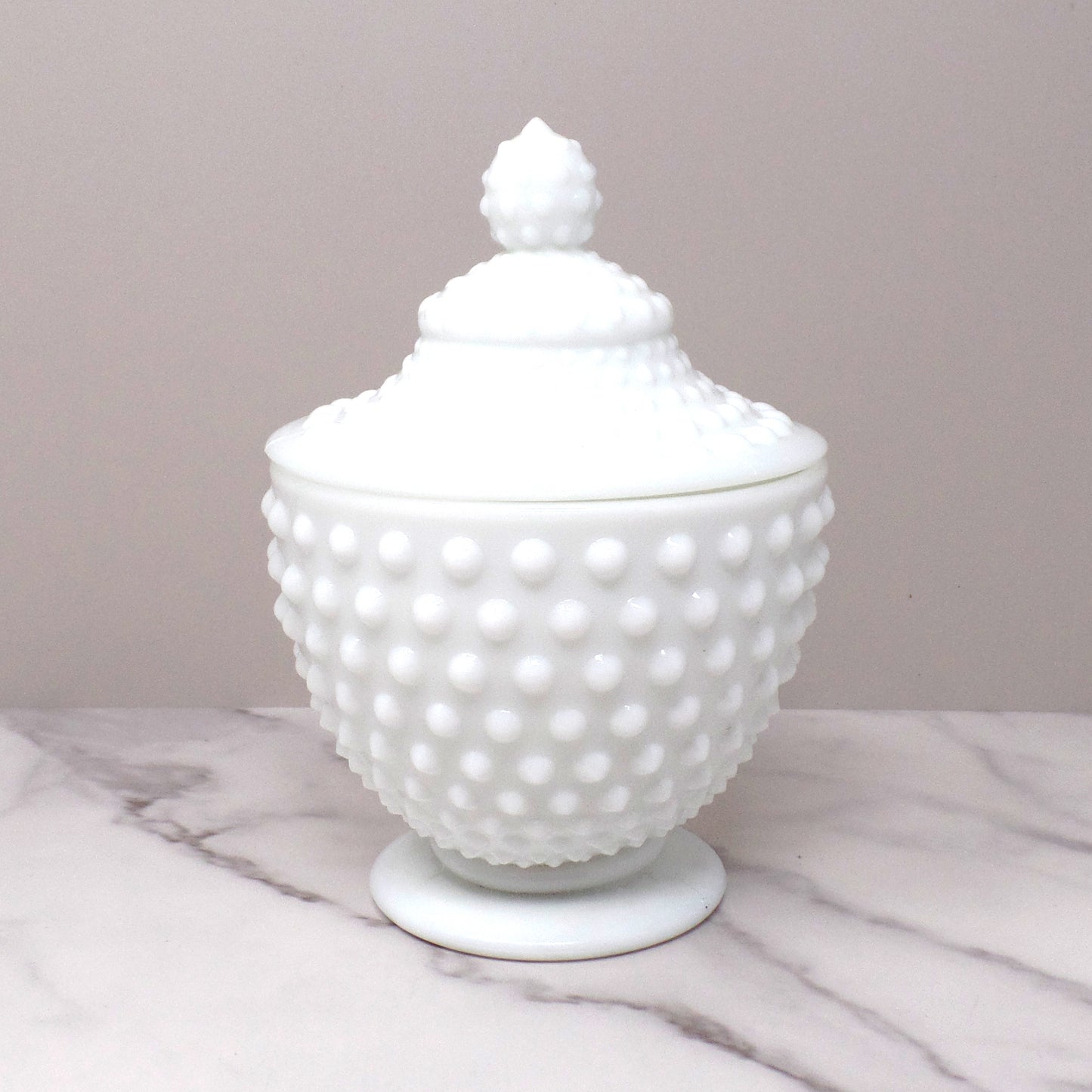 Vintage Fenton White Hobnail Milk Glass Covered Candy Dish (pre-1970s)