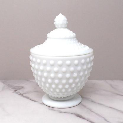 Vintage Fenton White Hobnail Milk Glass Covered Candy Dish (pre-1970s)