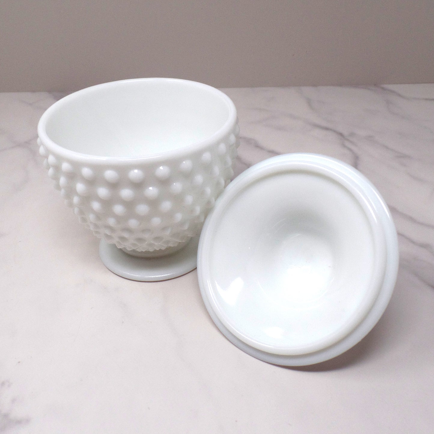 Vintage Fenton White Hobnail Milk Glass Covered Candy Dish (pre-1970s)
