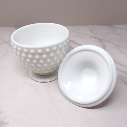 Vintage Fenton White Hobnail Milk Glass Covered Candy Dish (pre-1970s)
