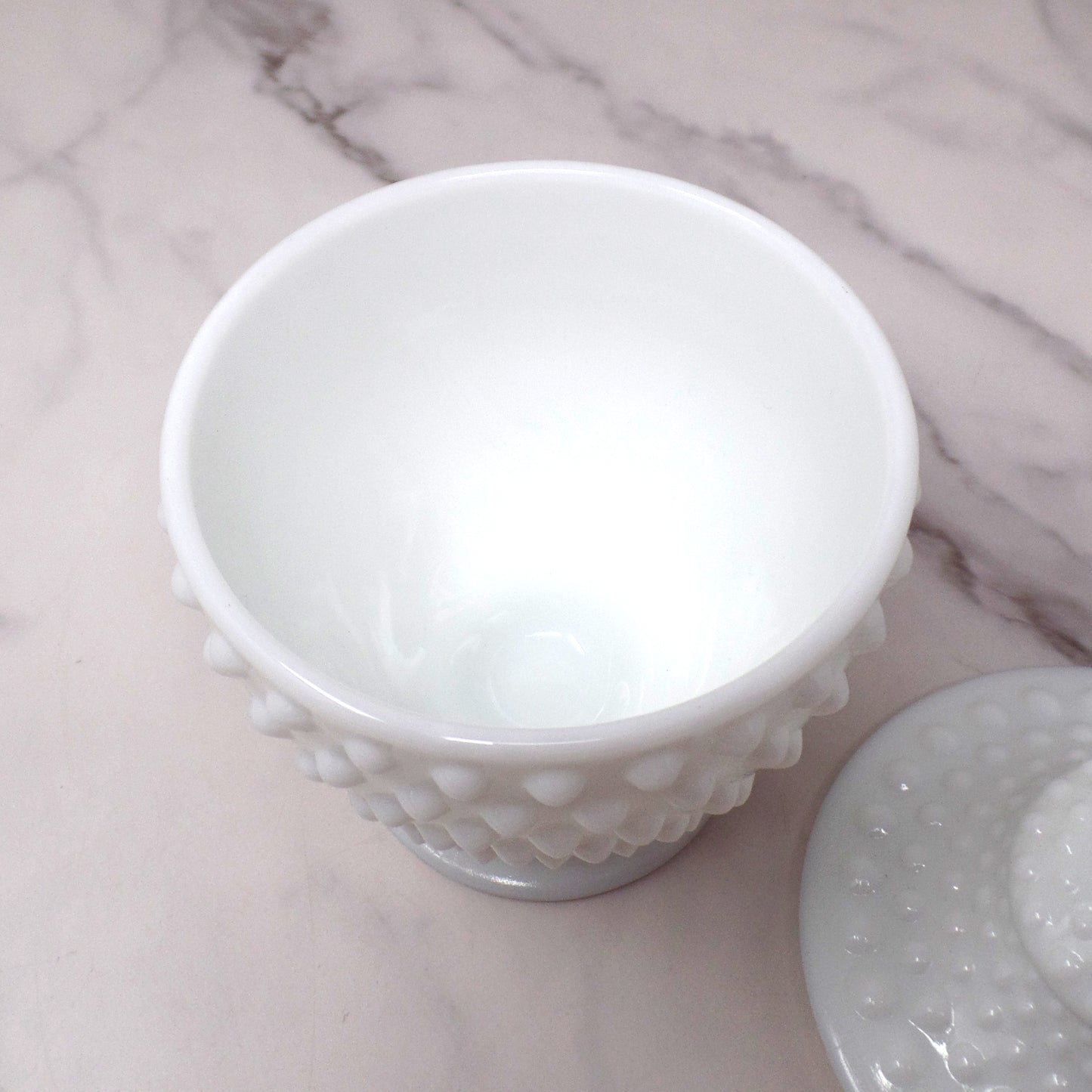 Vintage Fenton White Hobnail Milk Glass Covered Candy Dish (pre-1970s)