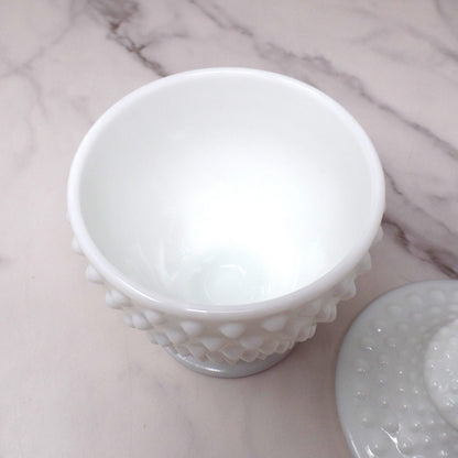Vintage Fenton White Hobnail Milk Glass Covered Candy Dish (pre-1970s)