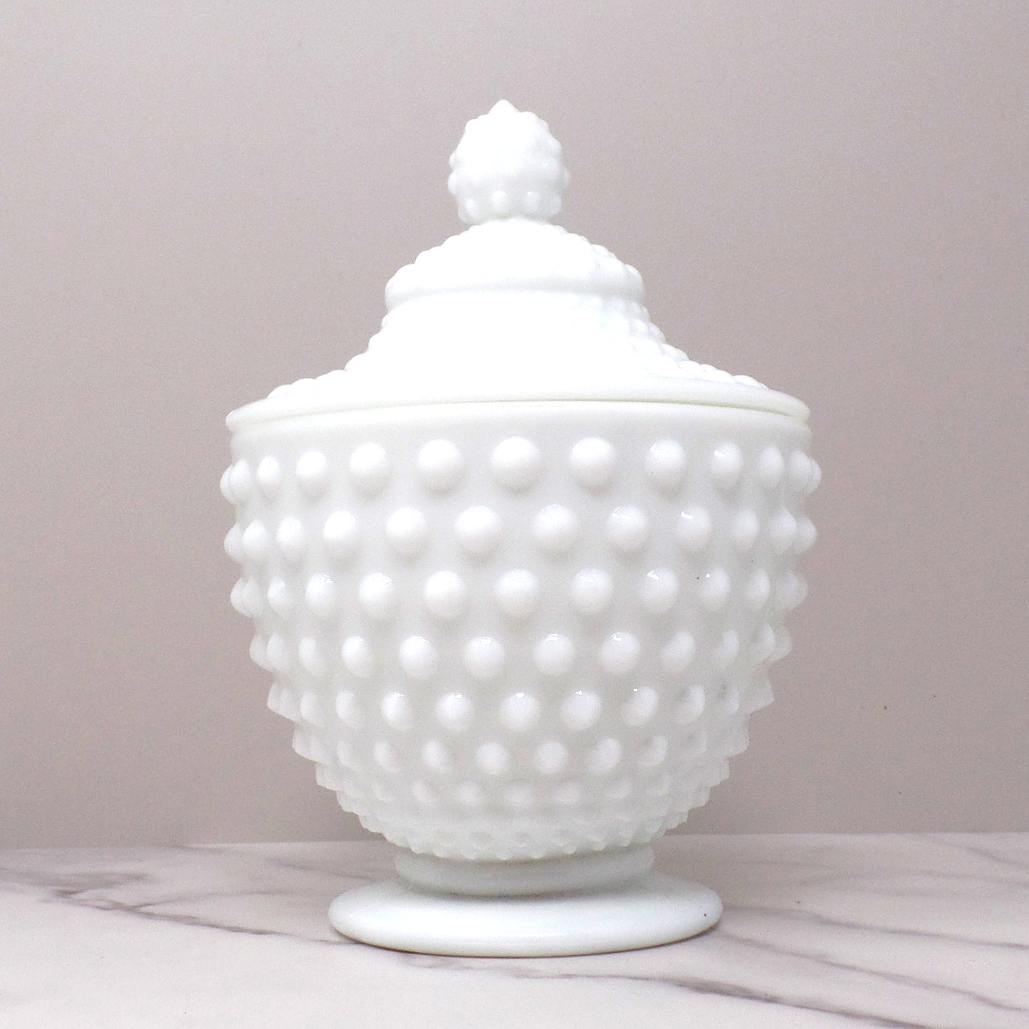 Vintage Fenton White Hobnail Milk Glass Covered Candy Dish (pre-1970s)