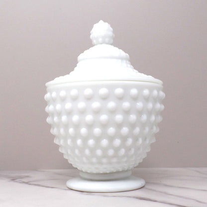 Vintage Fenton White Hobnail Milk Glass Covered Candy Dish (pre-1970s)