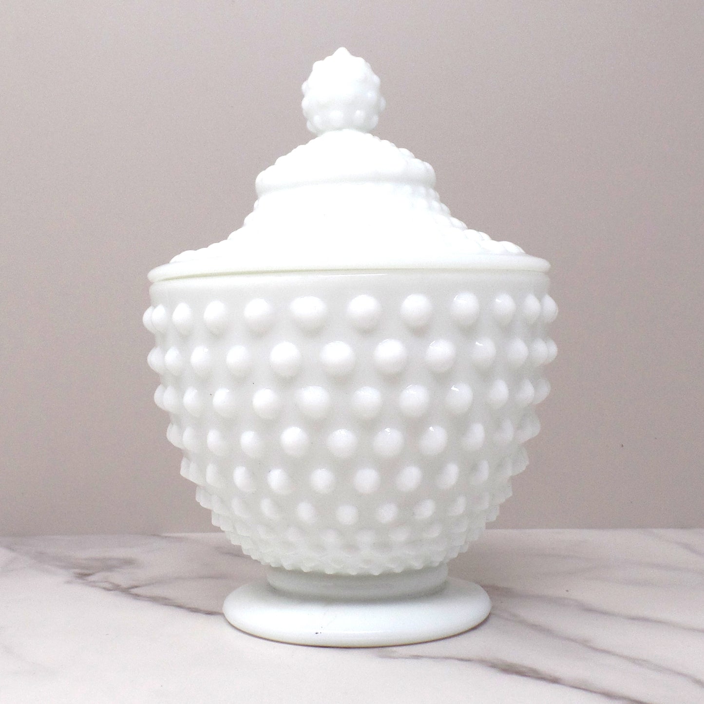 Vintage Fenton White Hobnail Milk Glass Covered Candy Dish (pre-1970s)