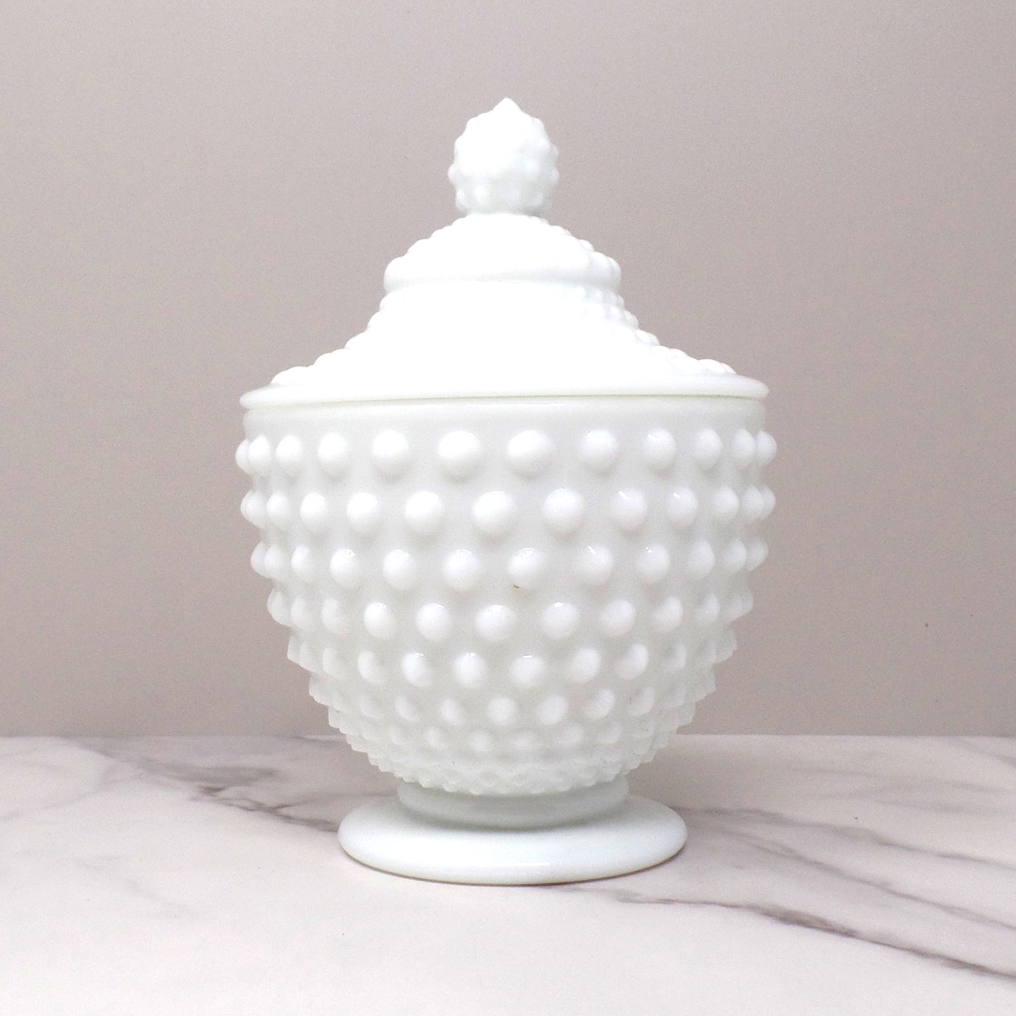 Vintage Fenton White Hobnail Milk Glass Covered Candy Dish (pre-1970s)